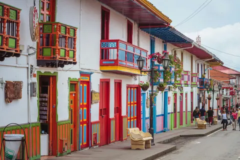Lively street and colourful facades in Salento