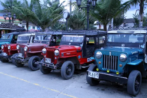 Jeep Willys lined up on a street in Salento